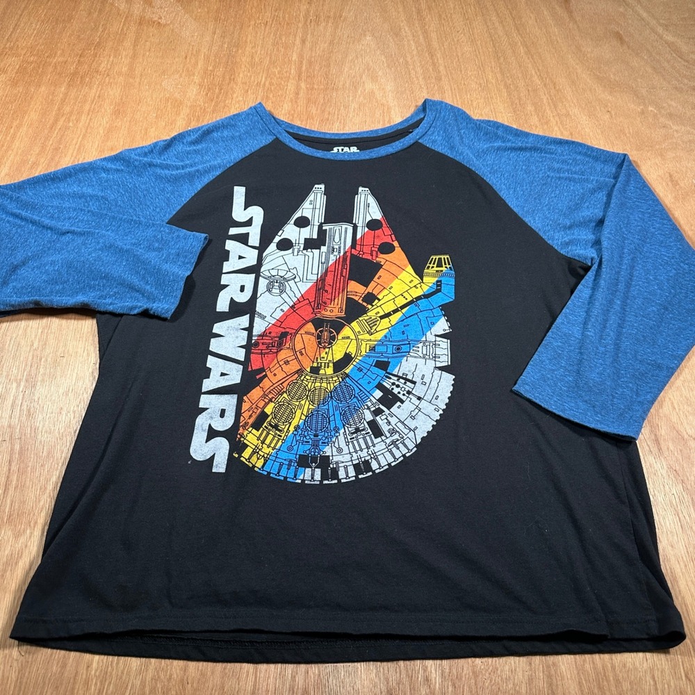 Fifth Sun Star Wars Baseball Tee Mens 2XL Black Blue Millennium Falcon Graphic